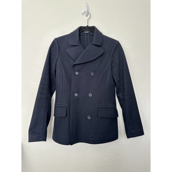 Theory Dorima Raw Edge Double Breasted Wool Cashmere Coat Navy Blue Women's 0 - Picture 2 of 9